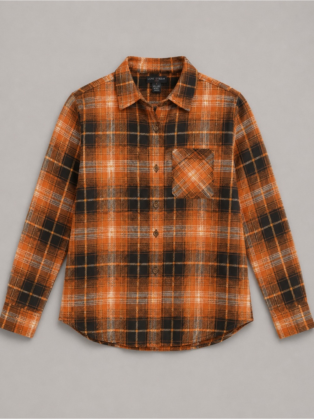 Women's Orange Plaid Button-Down Shirt — Casual Relaxed Fit